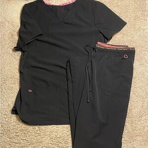 Black Scrub Set with Pink Accents